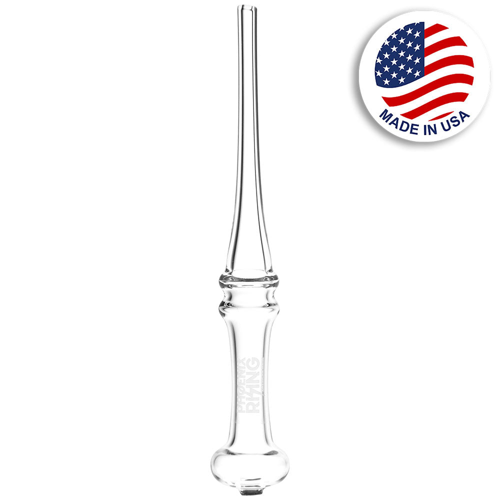 Phoenix Rising Double Ring Glass Dab Straw, 7.75" Clear, Front View with USA Flag