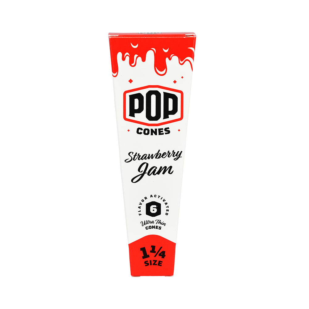 POP Cones Strawberry Jam Flavor Ultra Thin Rolling Papers, 1 1/4 Size, Front View