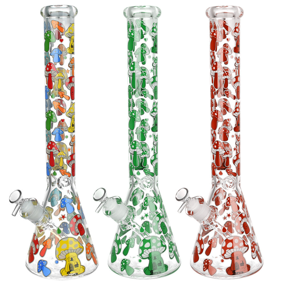 Colorful Glow Mushroom Beaker Water Pipes - 18" 14mm Female - Front View