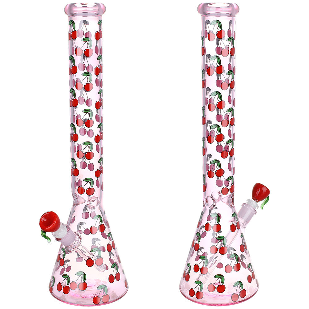Life Is A Bowl Of Cherries Beaker Water Pipe - 18" 14mm Female Joint, Front & Side Views