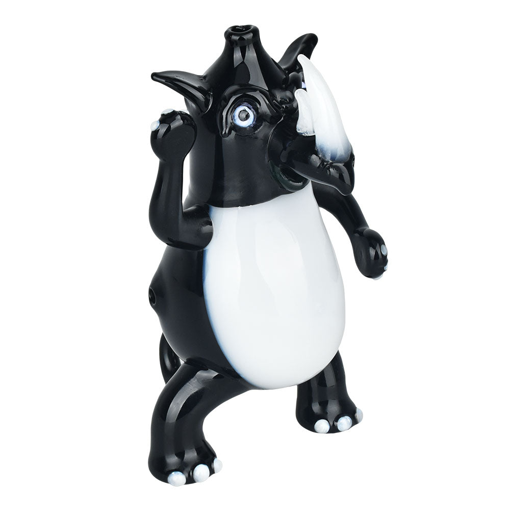 5.25" Rhino Hand Pipe in Borosilicate Glass, Front View on Seamless White Background