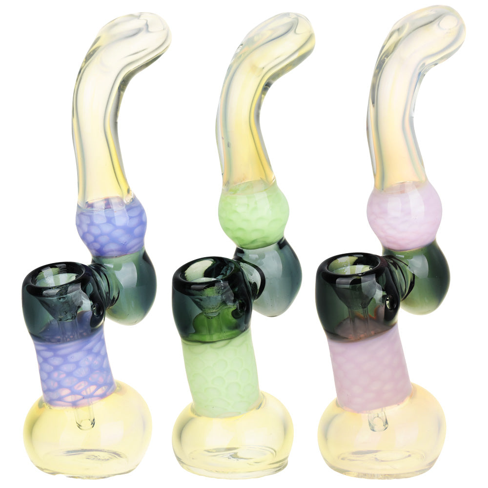 Assortment of Happenin' Honeycomb Sherlock Bubbler Pipes with fumed colored glass, front view