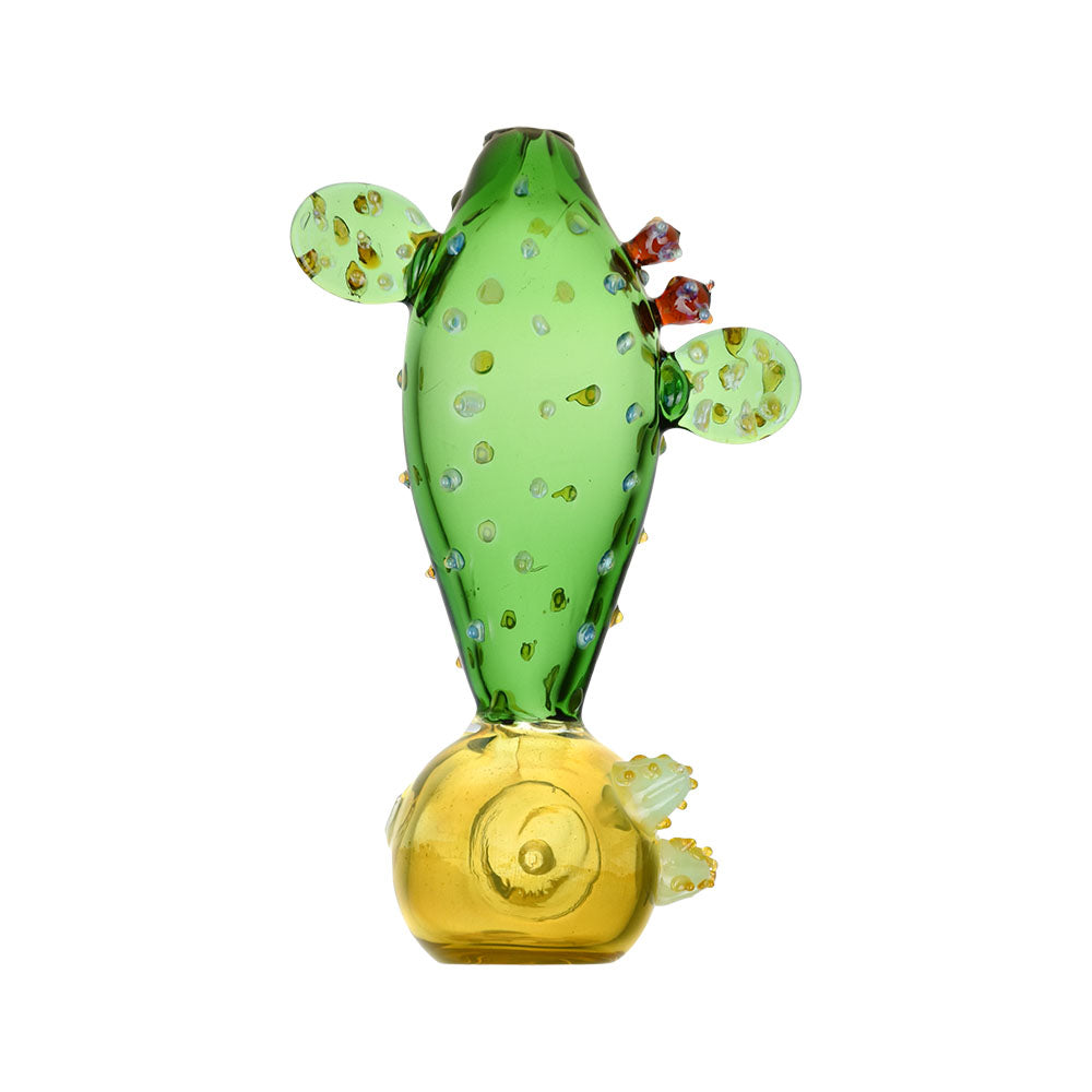 Prickly Pear Cactus Glass Hand Pipe, 5" Borosilicate, Front View on White Background