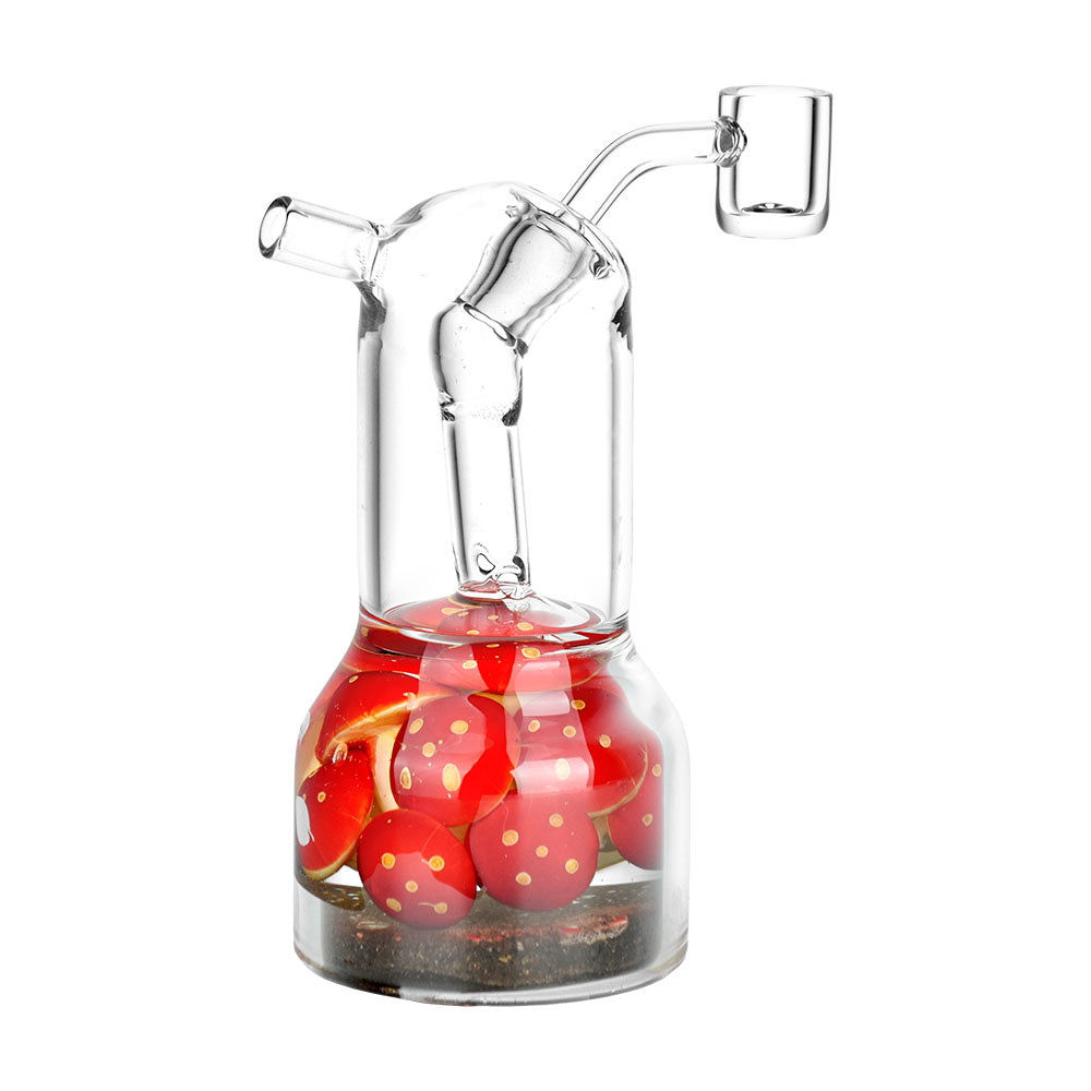 Colorful Mushroom Garden Glass Dab Rig with 14mm Female Joint, Front View on White Background