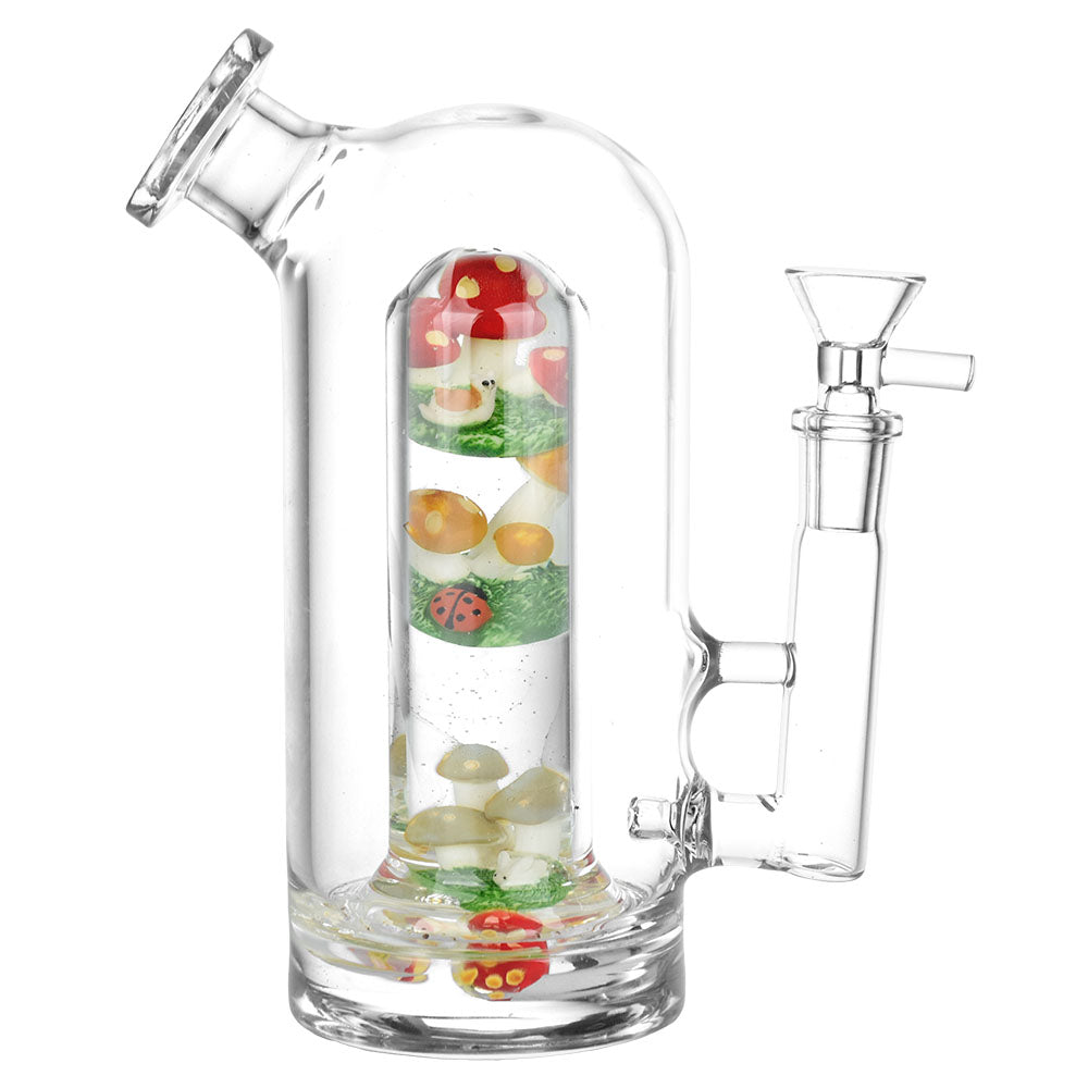 7" Fungi, Flora & Fauna themed Glass Water Pipe with a 14mm female joint, front view on white background