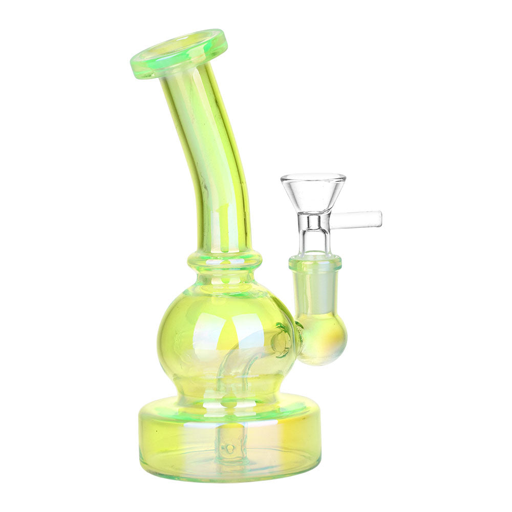 Mini Epiphany Electroplated Glass Water Pipe, 6.5" tall, 14mm Female Joint, angled side view