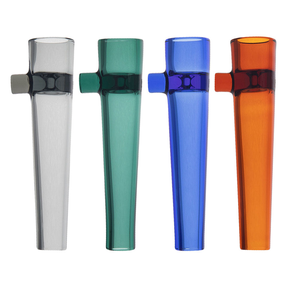 Assorted MJ Arsenal Chillum hand pipes in borosilicate glass, front view on white background