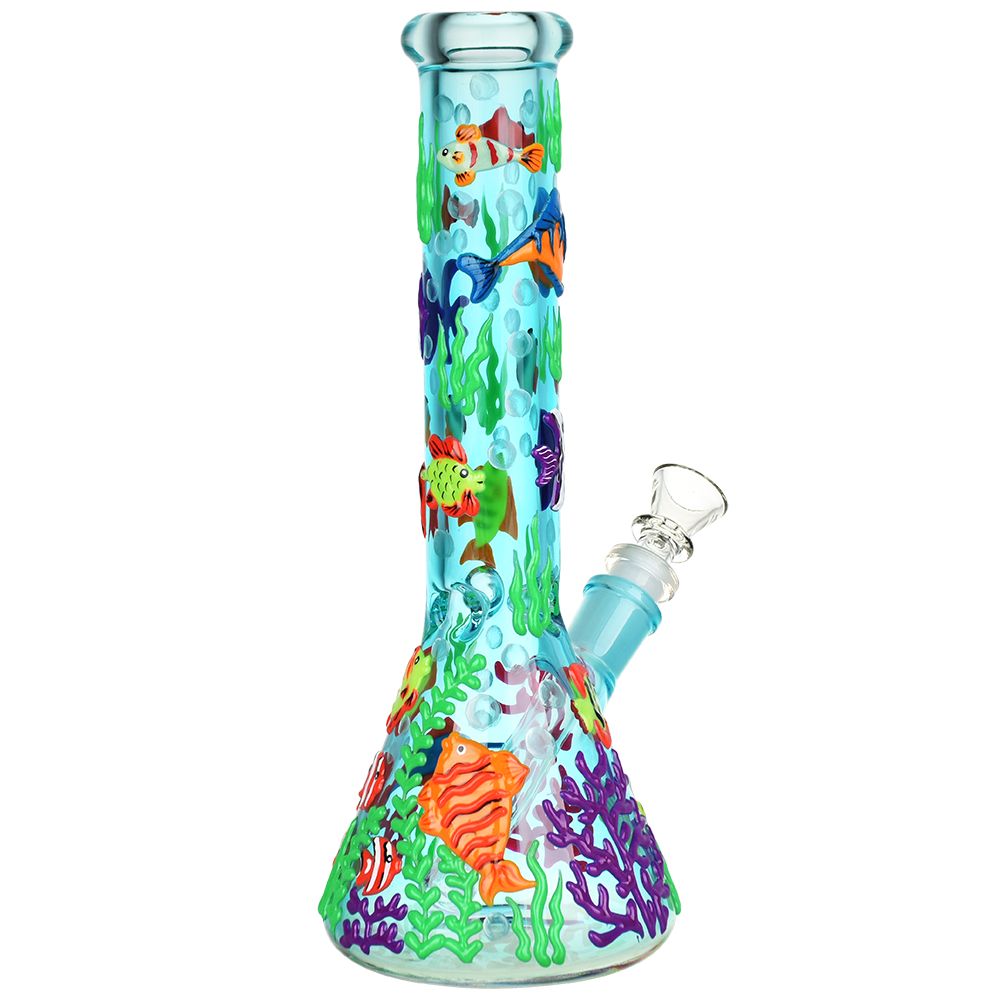 Reef Riot Glow In The Dark Beaker Water Pipe - 10" with 14mm Female Joint, Front View