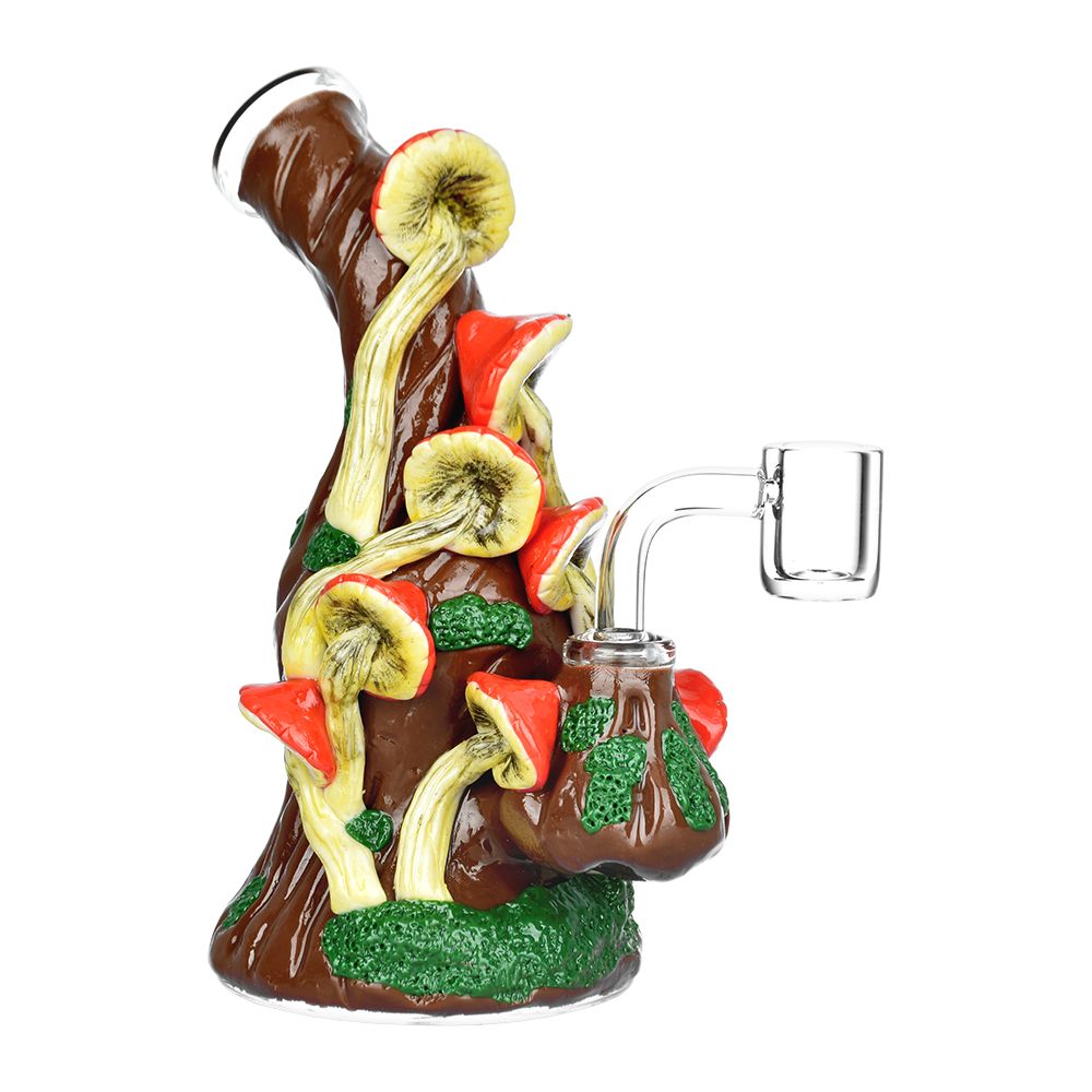 Mossy Forest Mushroom Dab Rig with Colored Glass - Front View on White Background