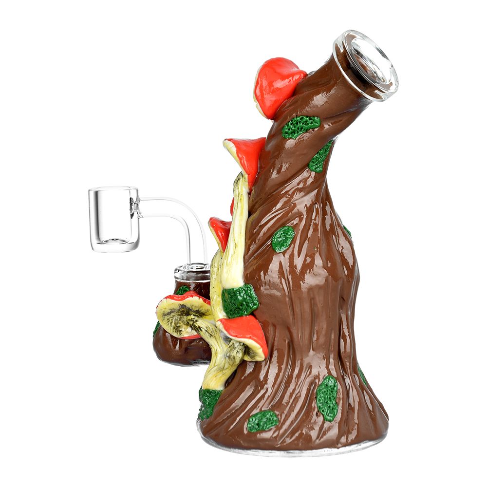 Mossy Forest Mushroom Dab Rig with Quartz Bucket - 14mm F Angled View