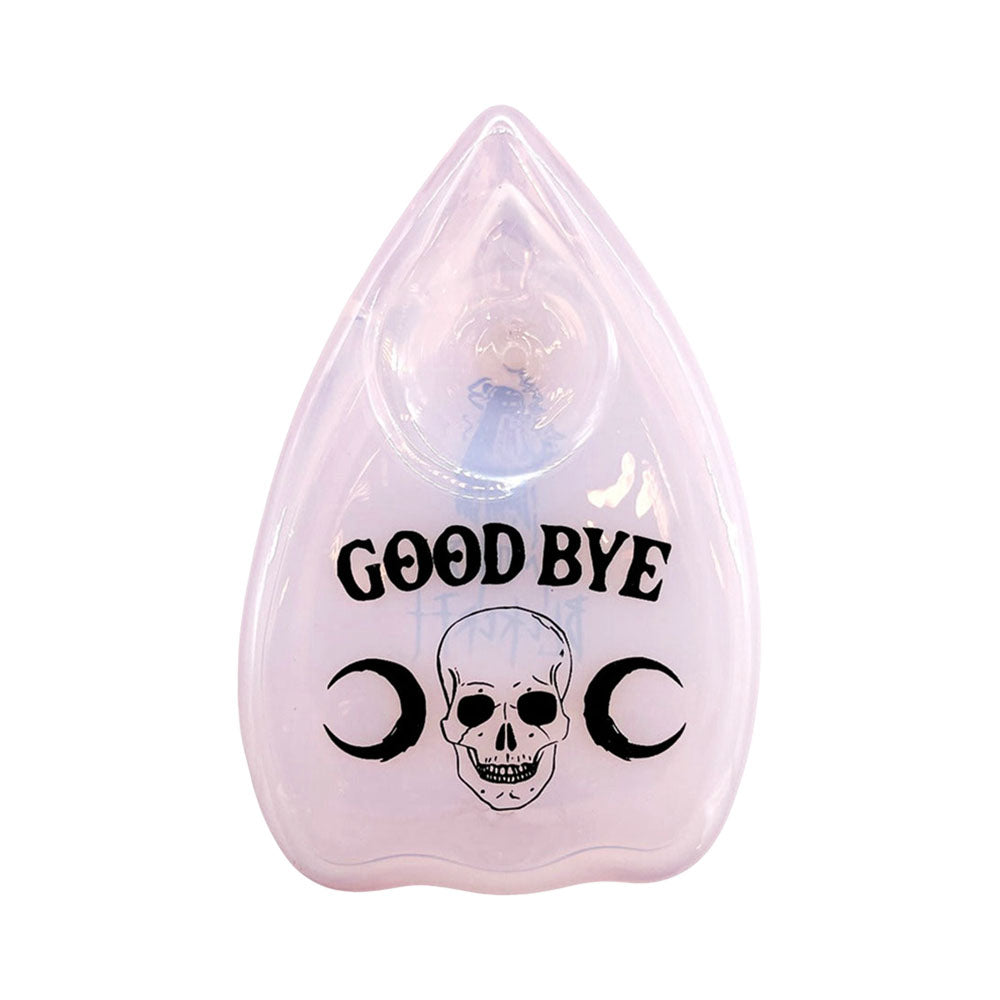 Smoke BlackCraft Planchette Pink Glass Hand Pipe with Skull Design - Front View