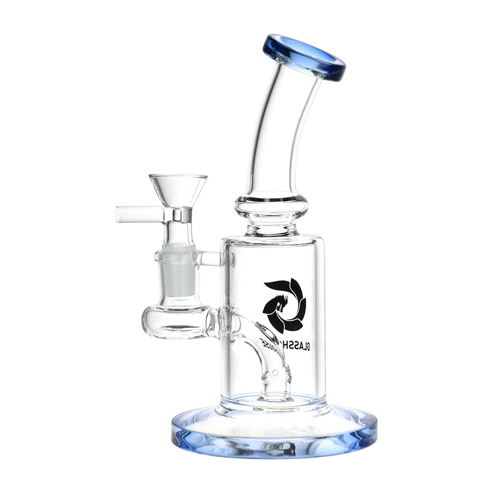 Glasshouse Bent Neck Water Pipe - 6.75" - 14mm Female - Clear with Blue Accents