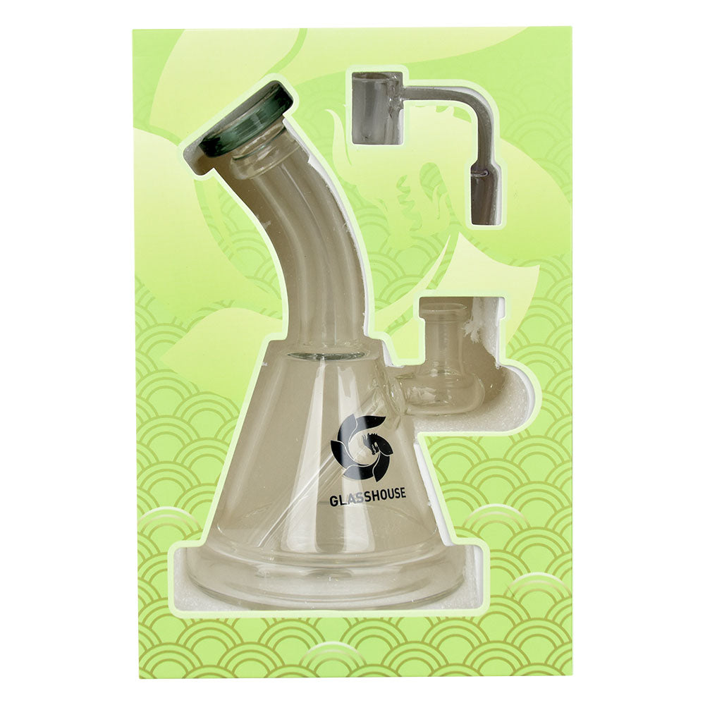 Glasshouse Bent Neck Glass Dab Rig with Borosilicate Colored Glass, 14mm Female Joint - Front View