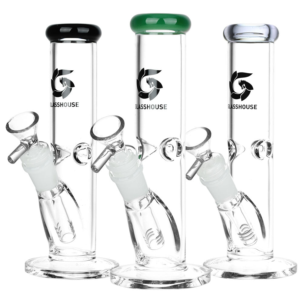 Glass House Pinched Straight Tube Glass Waterpipe - 7.75" / 14mm F / Colors Vary