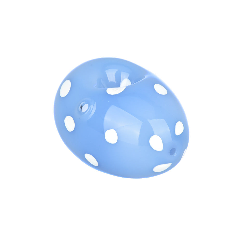 Blue Dino Egg Glass Hand Pipe from Glass City Pipes, 3.5" with White Spots - Top View