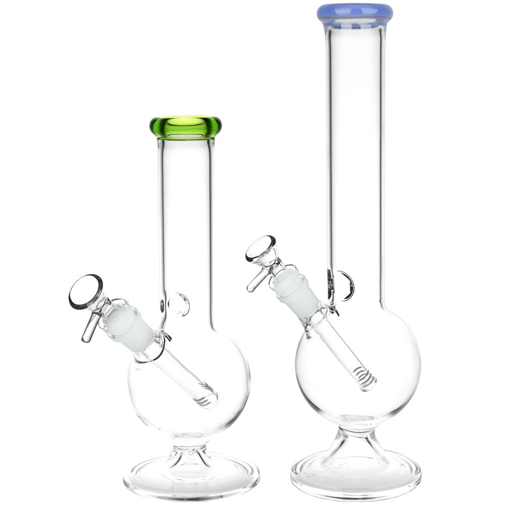 Spherical Splendor Water Pipes with Round Bottoms, 14mm Female Joint, Colored Accents, Front View