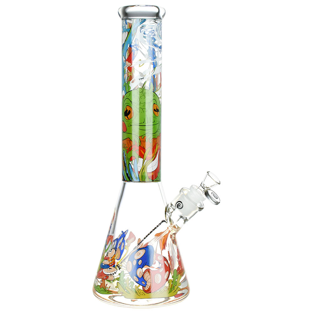 Wormhole Psychedelic Forest Beaker Water Pipe - 14.5" with vibrant artwork, front view on white background