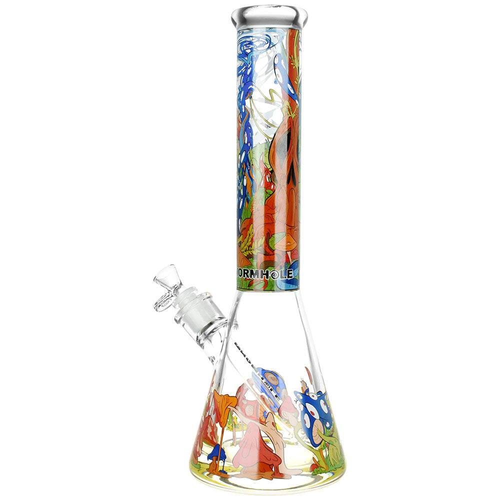 Wormhole Psychedelic Forest Beaker Water Pipe, 14.5" tall, front view on white background