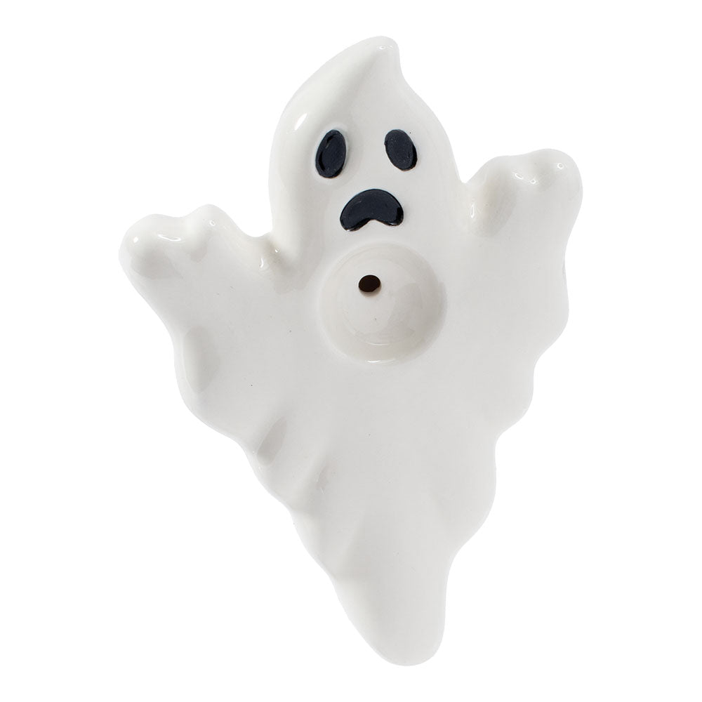 Wacky Bowlz Ghost Ceramic Hand Pipe - 4" - Unique Ghost Shape, Front View