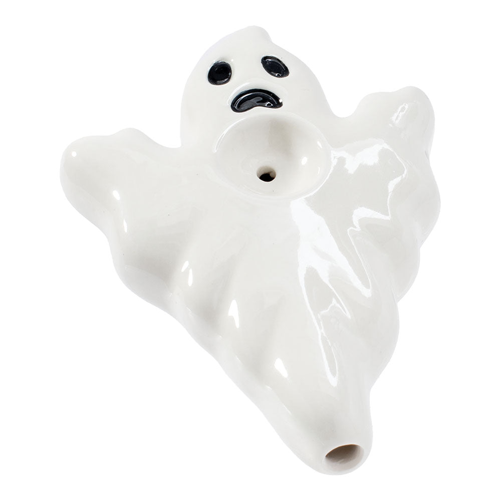 Wacky Bowlz Ghost Ceramic Hand Pipe - 4" Top View on White Background