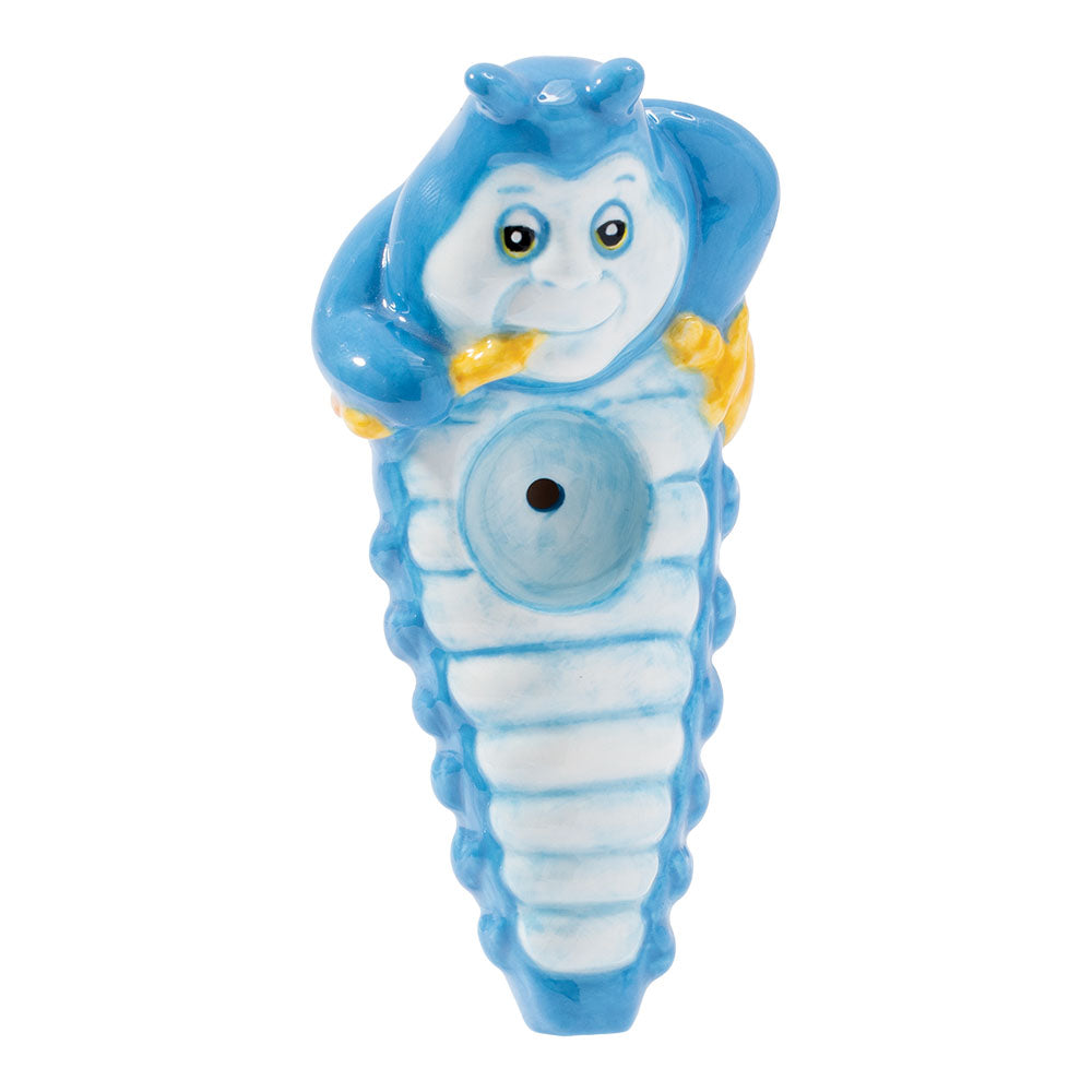 Wacky Bowlz 4" Smoking Caterpillar Ceramic Hand Pipe, Front View on White Background