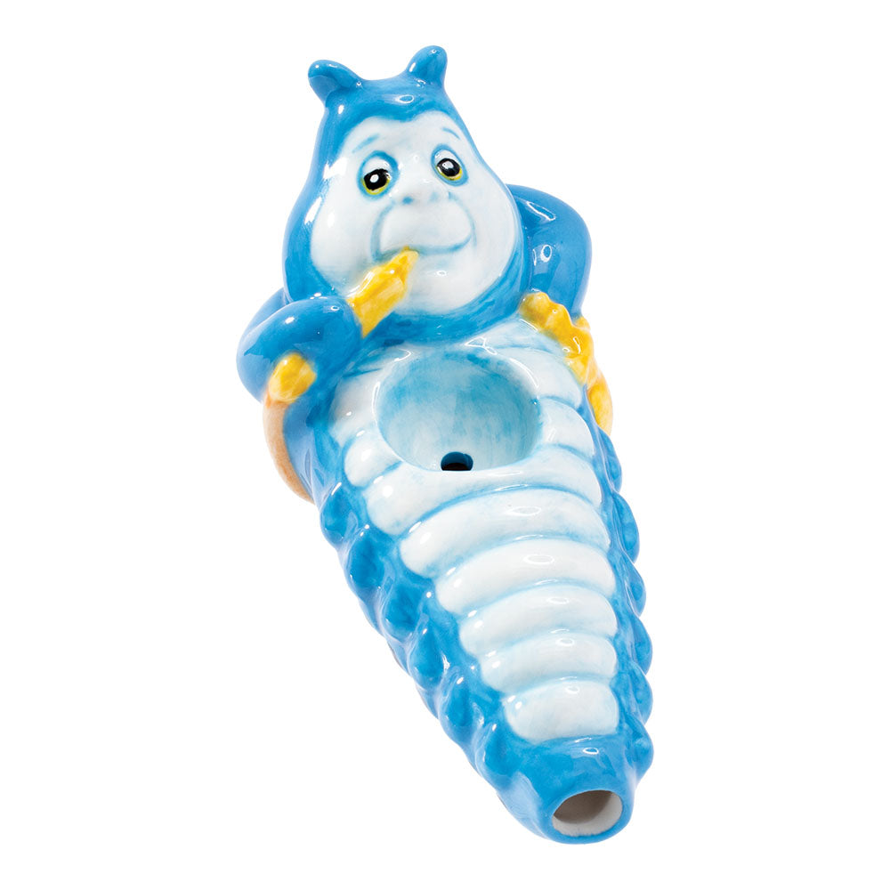 Wacky Bowlz Caterpillar Ceramic Hand Pipe, 4", Front View on Seamless White Background