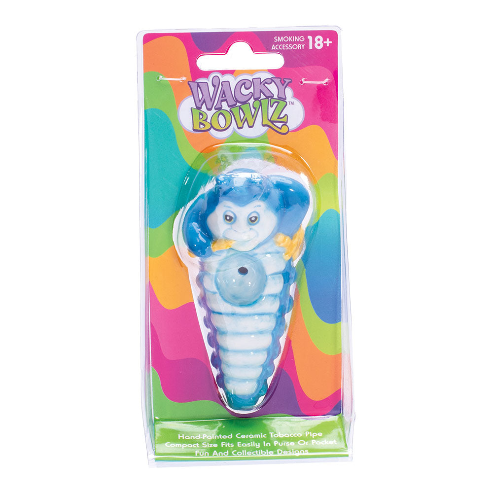 Wacky Bowlz Caterpillar Ceramic Hand Pipe - 4" Front View in Packaging