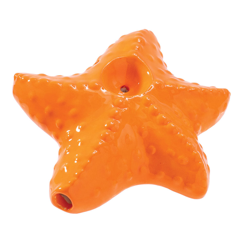 Wacky Bowlz Starfish Ceramic Hand Pipe in Orange - Top View, Compact 4" Design