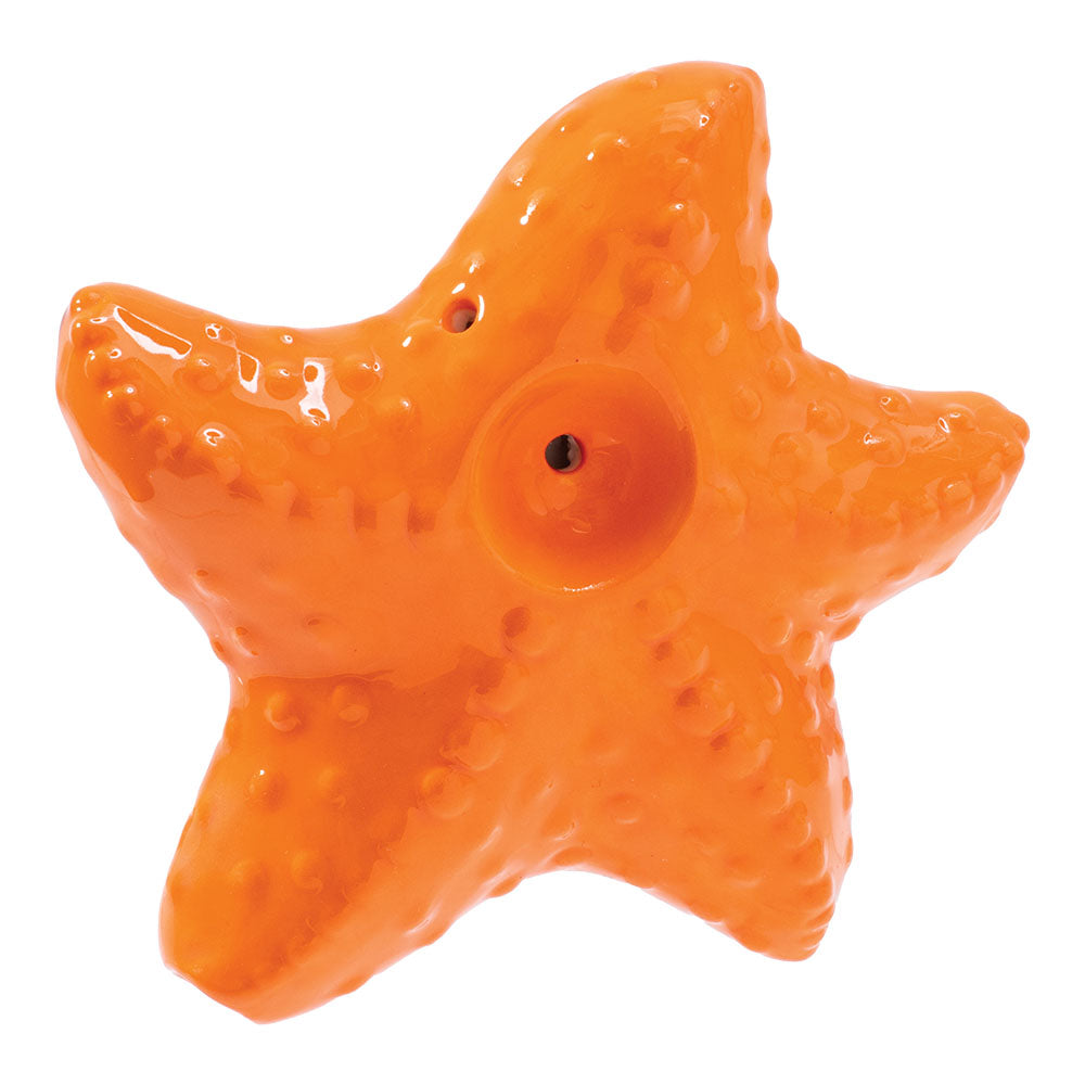 Wacky Bowlz Starfish Ceramic Hand Pipe - 4" Top View on White Background