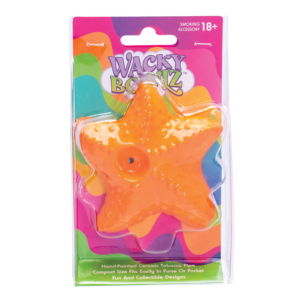Wacky Bowlz Starfish Ceramic Hand Pipe - Front View in Packaging