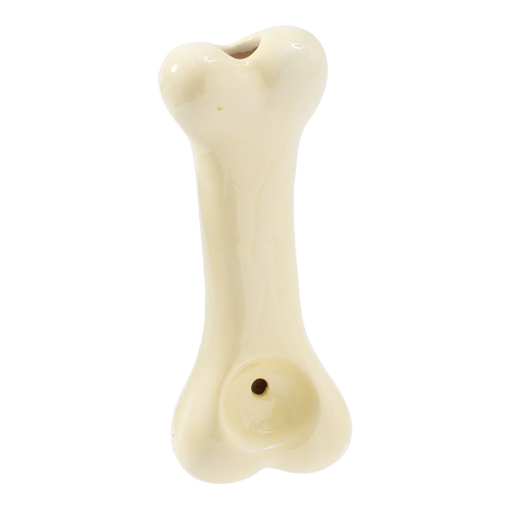 Wacky Bowlz Dog Bone Ceramic Hand Pipe - Front View on White Background