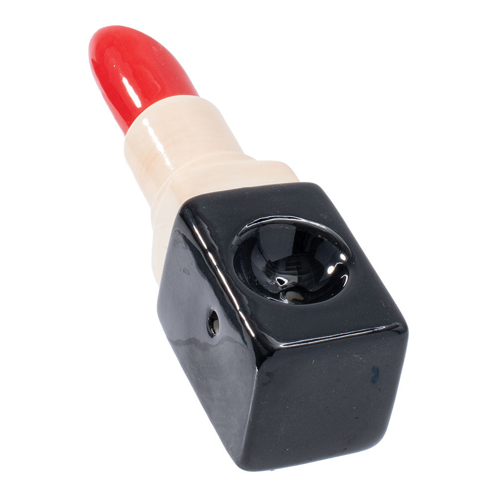 Wacky Bowlz Lipstick Ceramic Hand Pipe - 3.75" - Angled View on White Background