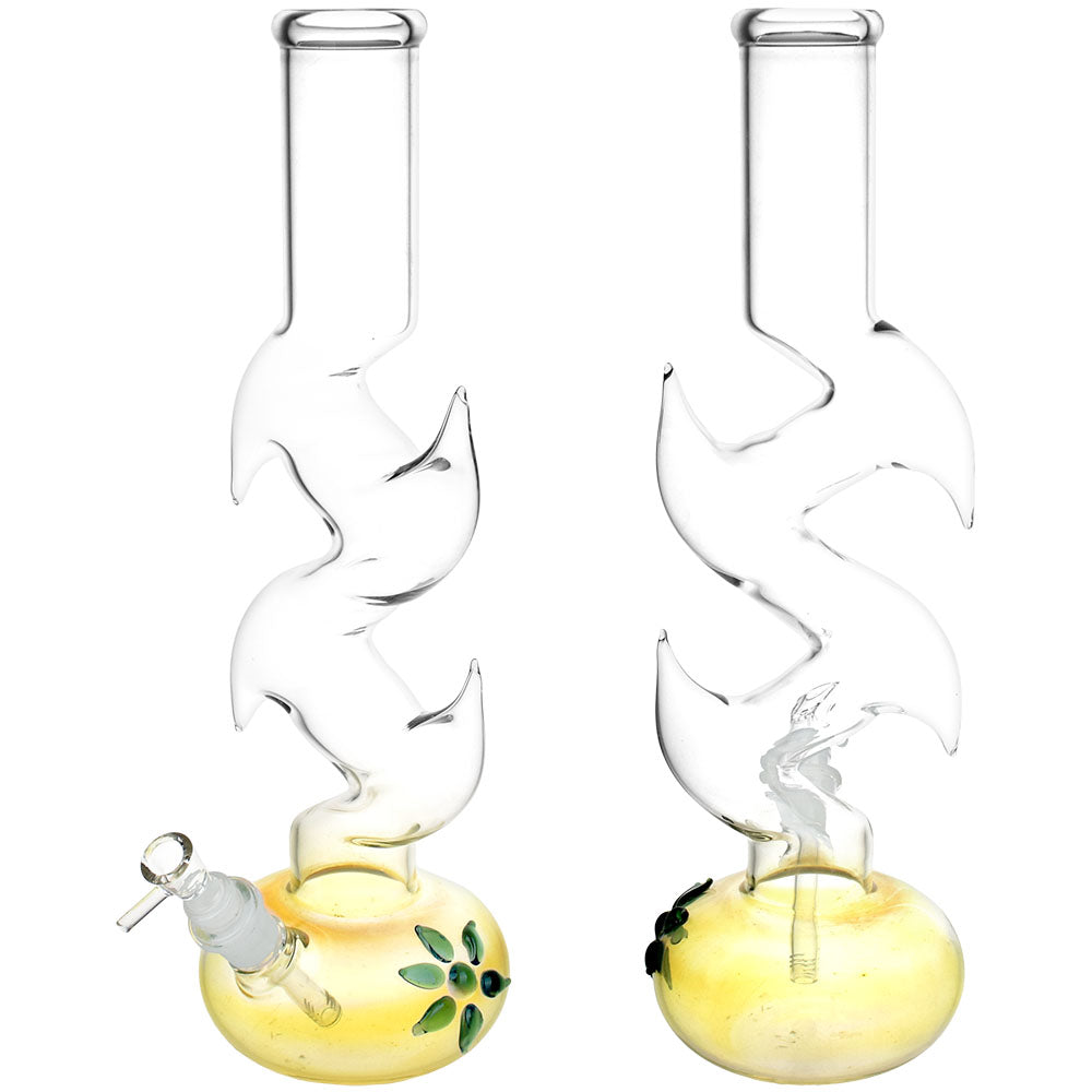 Floral Diablo Glass Water Pipe - 15.75" with Twisted Design and Colored Accents