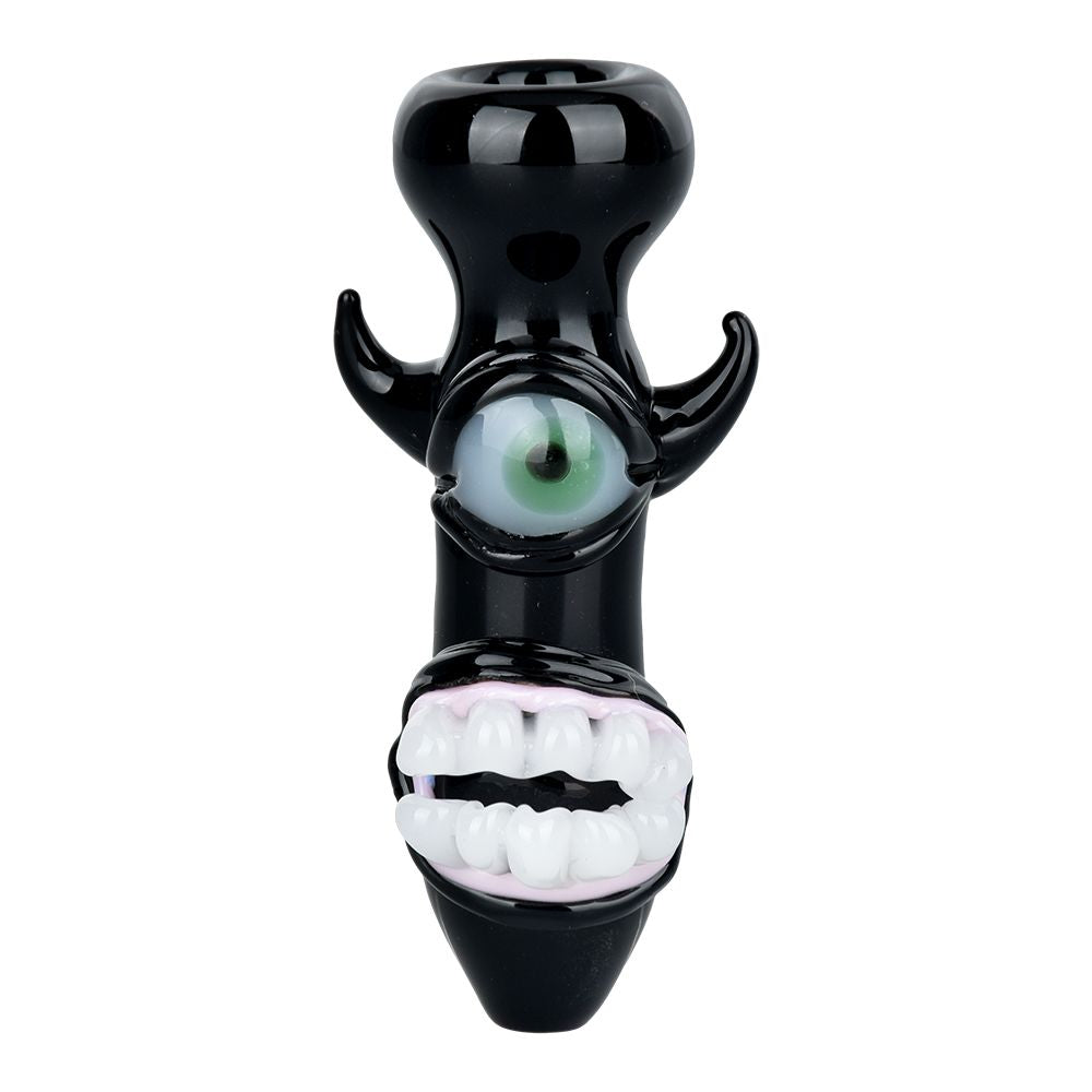 Smile Or Else Monster Chillum - 3.5" Hand Pipe Front View with Colored Glass