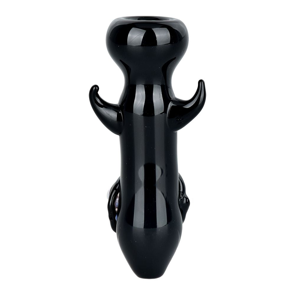Smile Or Else Monster Chillum - 3.5" Hand Pipe in Black, Front View with Borosilicate Glass