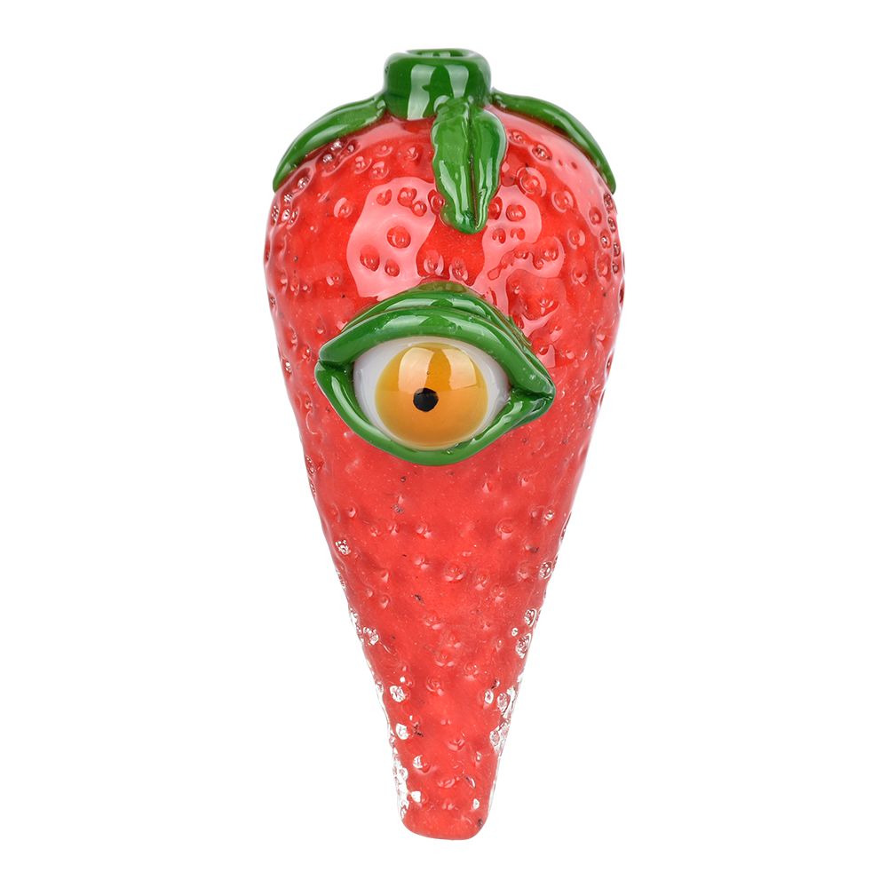 Cyclops Strawberry Hand Pipe - 4.25" Borosilicate Glass, Front View on White Background