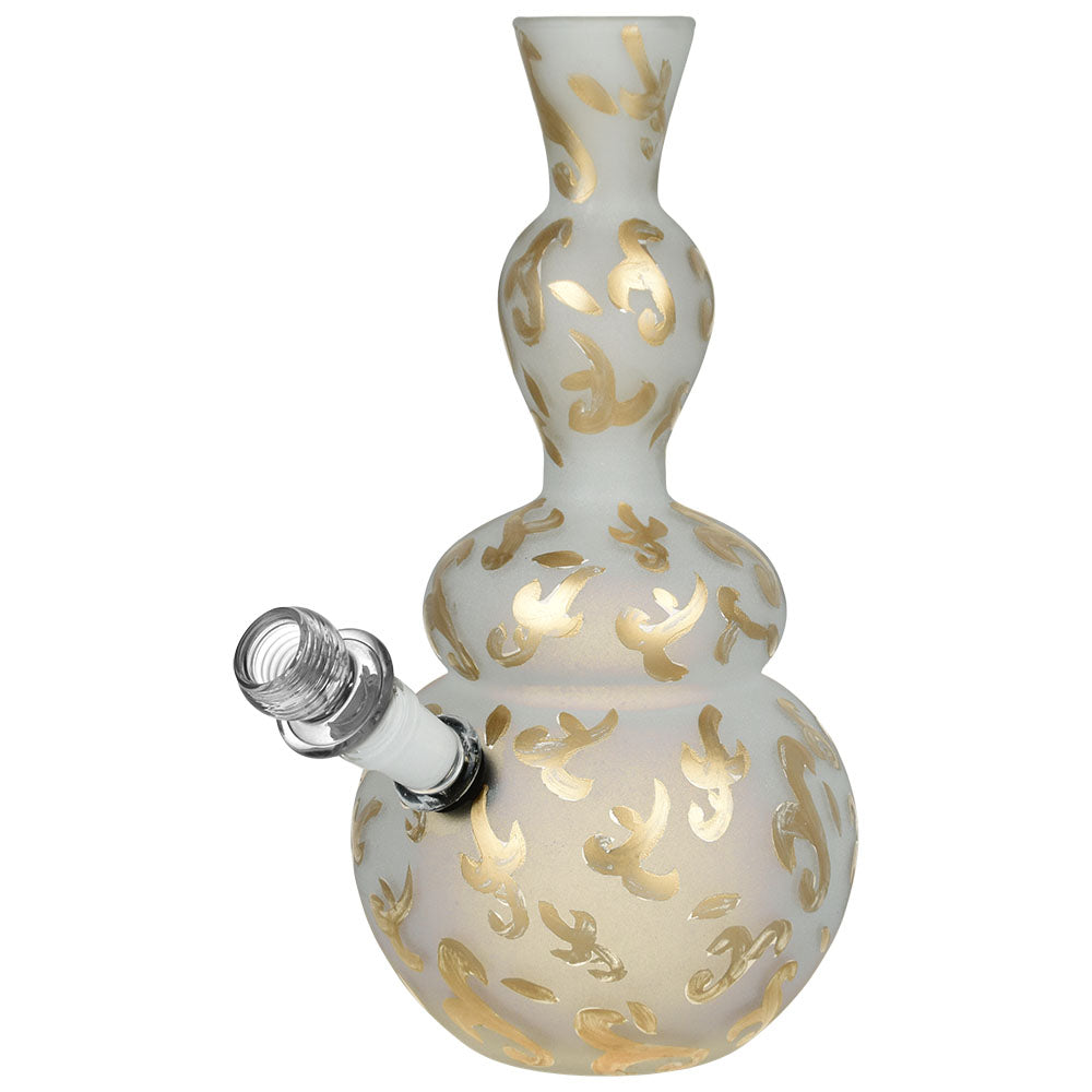 Fleur-de-lis Frosted Soft Glass Water Pipe, 9" with 14mm Female Joint, Front View