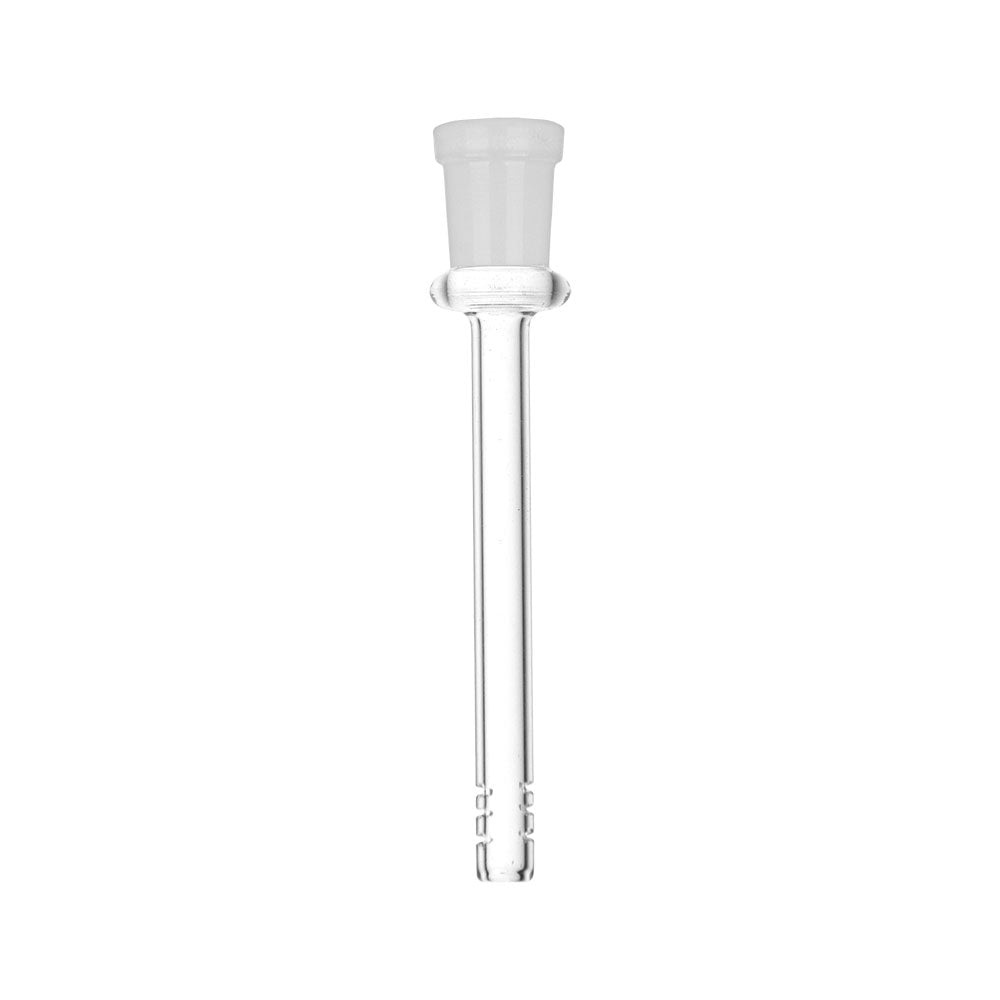 Clear glass downstem with frosted joint for bongs - front view on white background