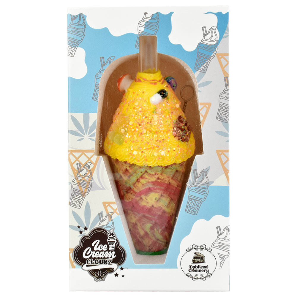 Dabtized Ice Cream Chillum - 5.25" Hand Pipe in vibrant colors with detailed texture, front view on themed backdrop