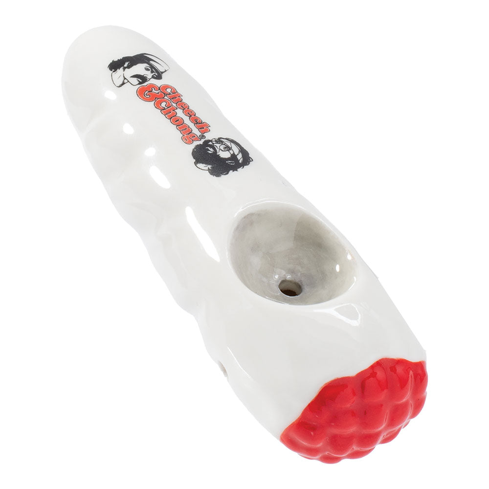 Cheech & Chong Wacky Bowlz Ceramic Pipe - 4" with Logo - Angled View