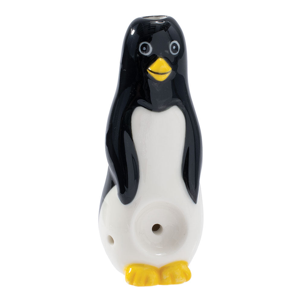 Wacky Bowlz Penguin Ceramic Pipe - Front View - 4" Handcrafted Smoking Accessory