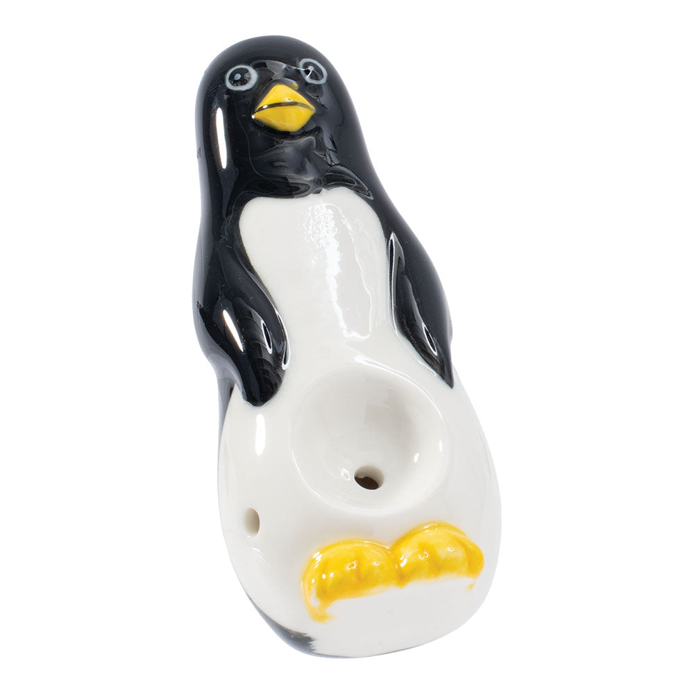 Wacky Bowlz Penguin Ceramic Pipe - 4" Front View with Deep Bowl