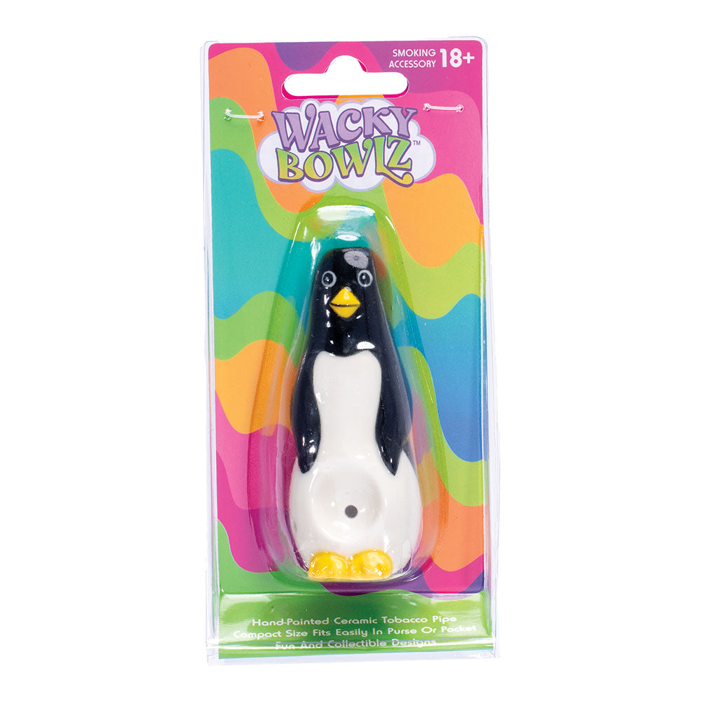 Wacky Bowlz Penguin Ceramic Pipe - 4" Front View in Packaging