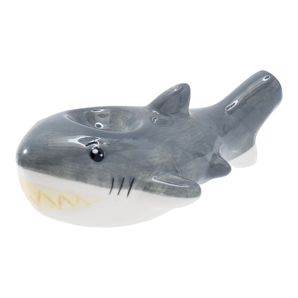 Wacky Bowlz Shark Ceramic Pipe - 3.75" Novelty Hand Pipe with Deep Bowl, Side View