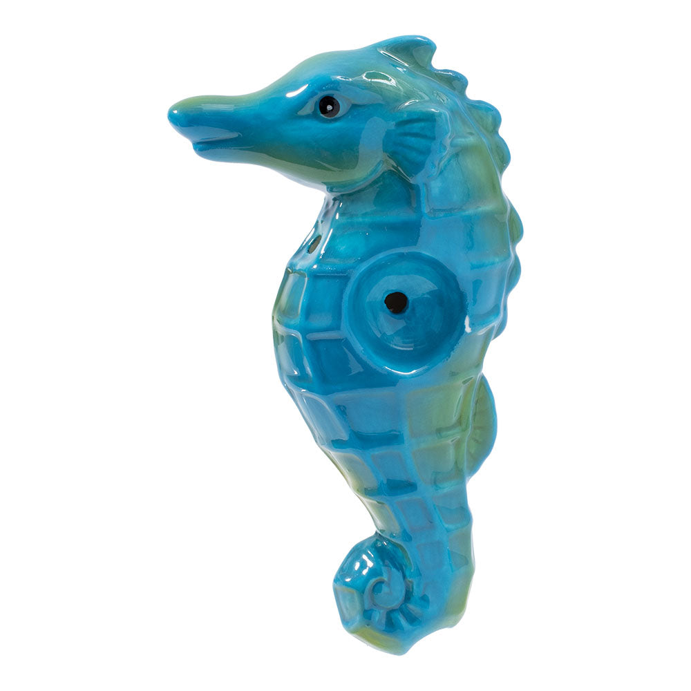 Wacky Bowlz Seahorse Ceramic Pipe - 4" Front View on White Background