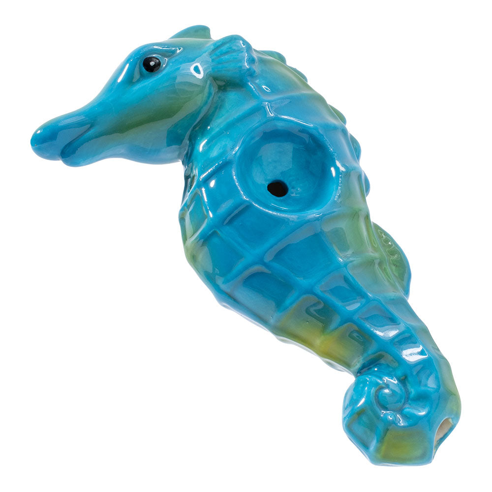 Wacky Bowlz Seahorse Ceramic Pipe - 4" - Angled View on White Background
