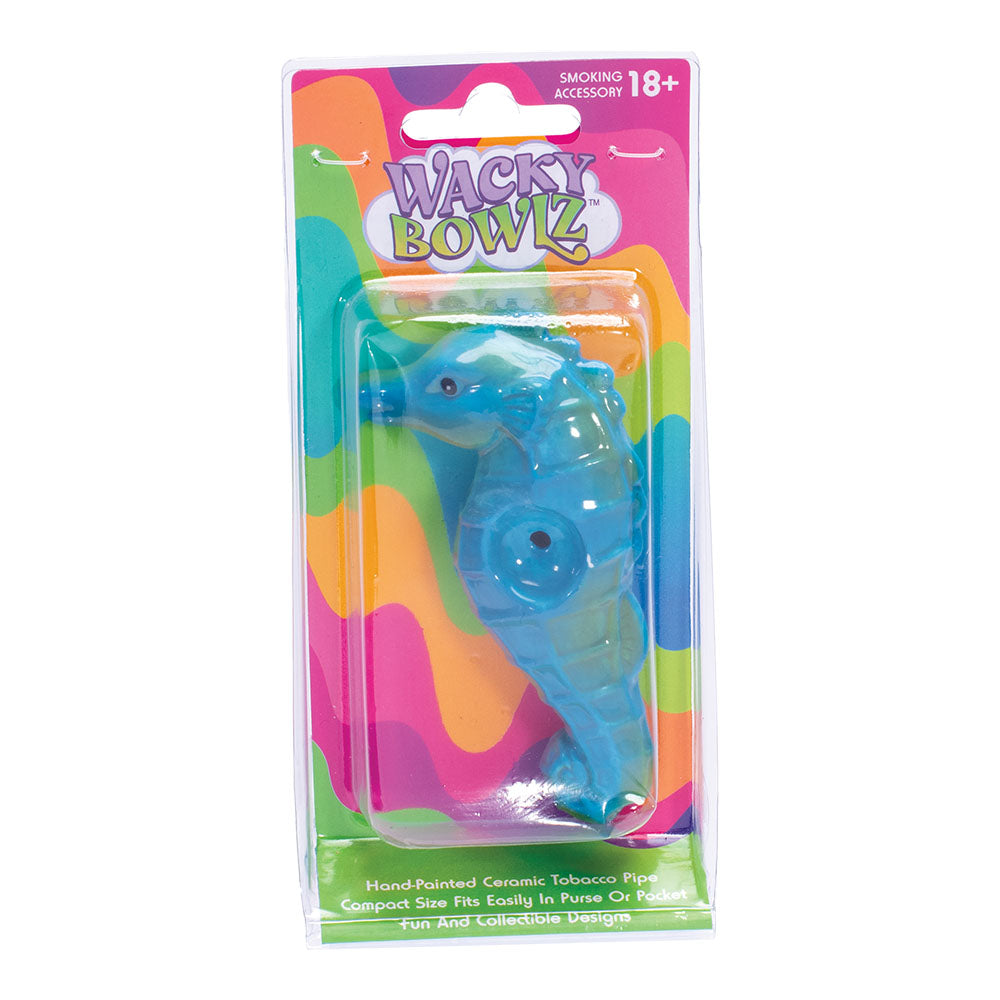 Wacky Bowlz Seahorse Ceramic Pipe - 4" Front View in Packaging
