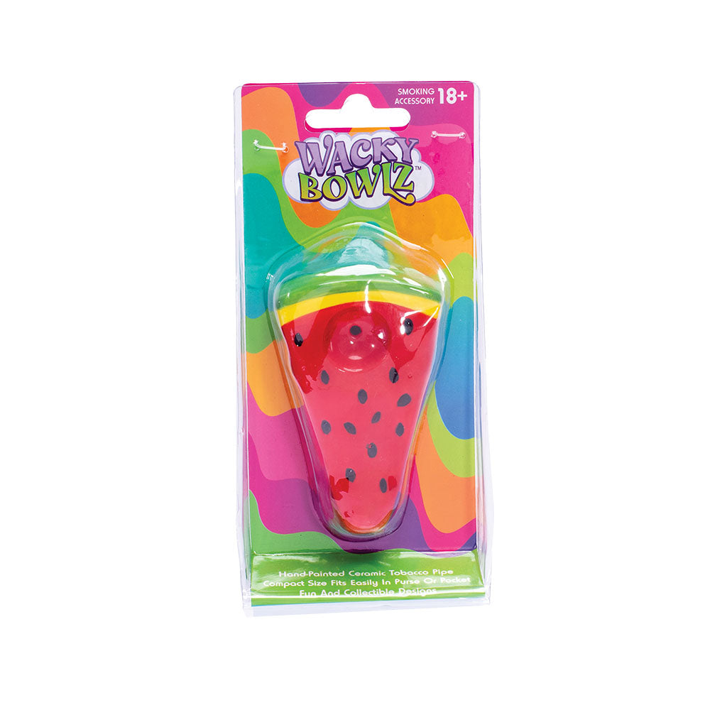 Wacky Bowlz Watermelon Slice Ceramic Pipe - Front View in Packaging