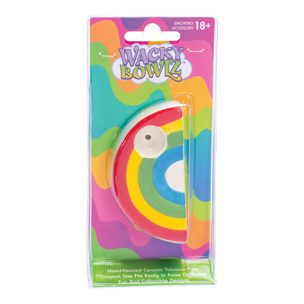 Wacky Bowlz Rainbow Ceramic Pipe - 3.5" Front View in Packaging