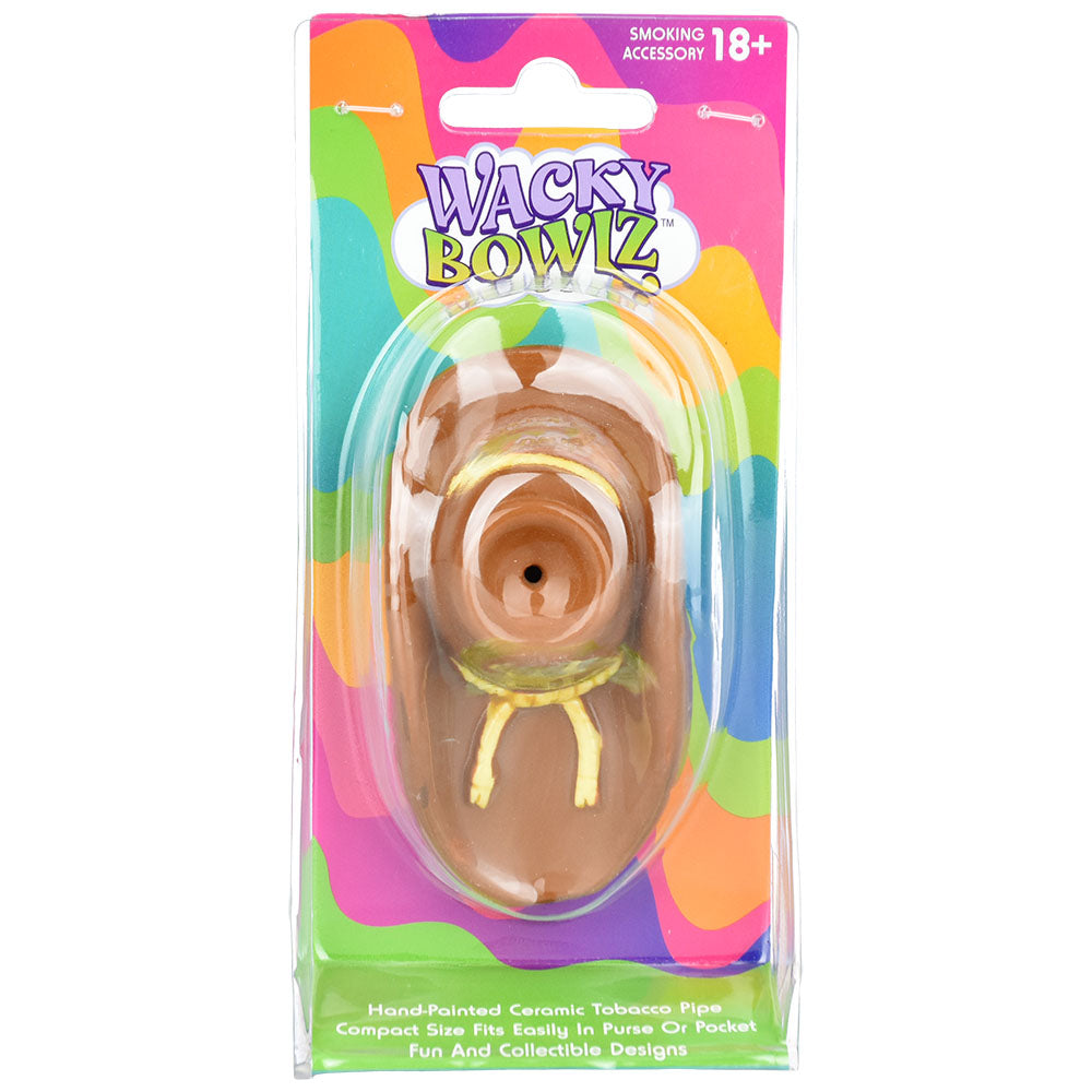 Wacky Bowlz Cowboy Hat Ceramic Pipe - Front View on Colorful Packaging